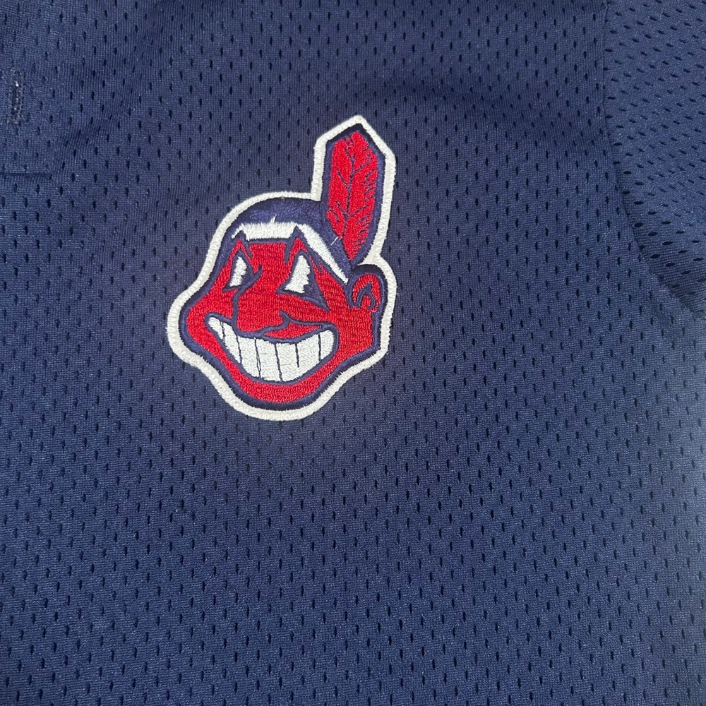 Majestic Cleveland Indians Baseball Jersey Chief Wahoo Embroidered Navy Blue L - Picture 3 of 9